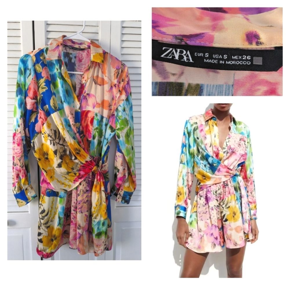 ZARA sz S Patchwork Print Playsuit Jumpsuit Dress Bloggers Fave Boho Vacation